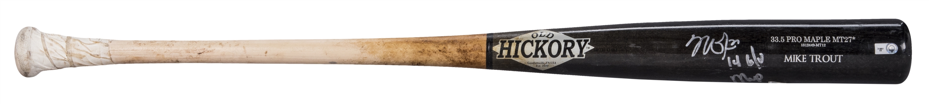 2014 MVP Season Mike Trout Game Used and Signed Old Hickory MT27* Bat Used on 05/02/2014 (PSA/DNA GU 9, MLB Authenticated & Trout LOA)
